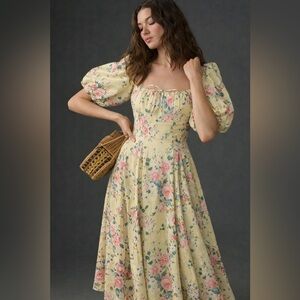 Selkie Fantasy Day Dress Floral Cottagecore Puff Sleeve Midi M